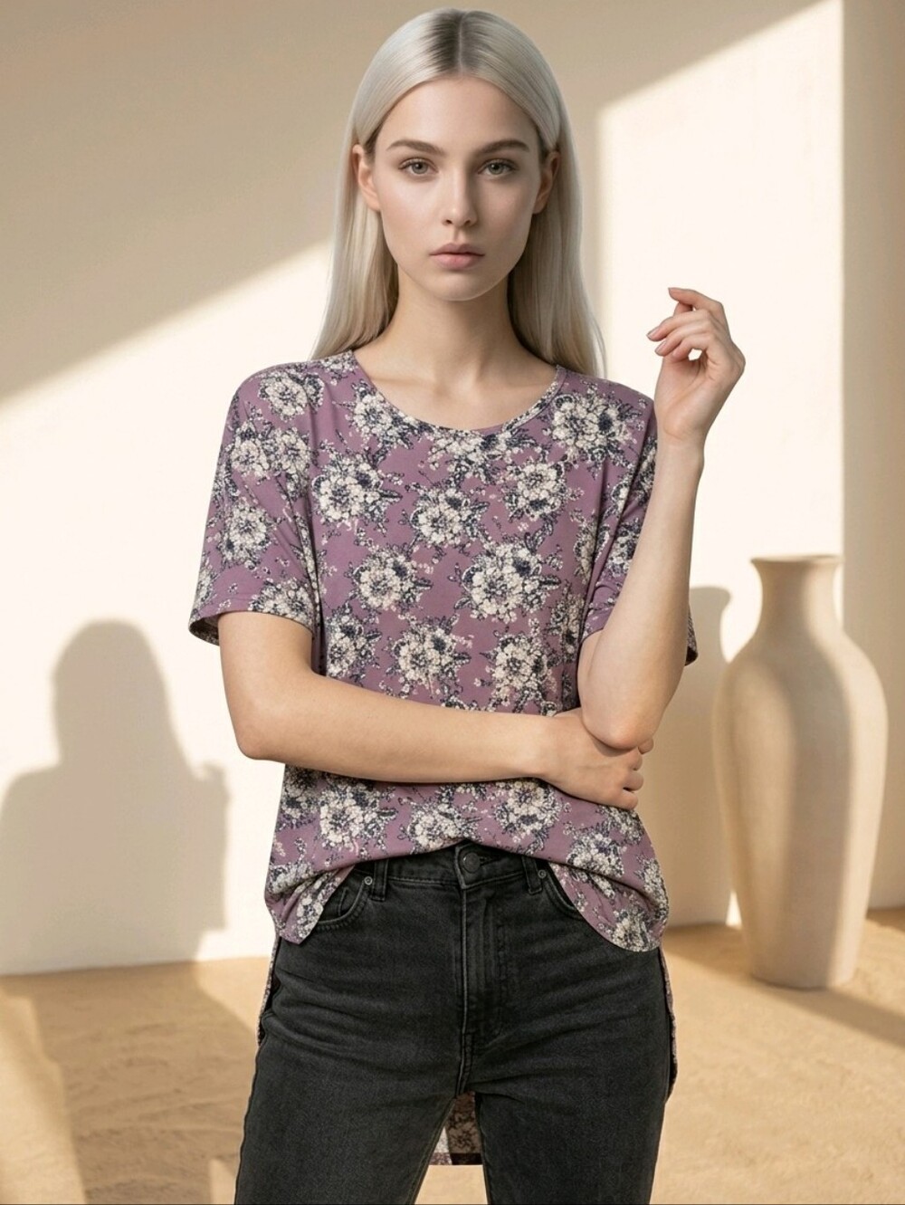 LuLaRoe Classic T Mauve Floral Short Sleeve Top